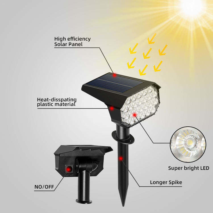 50000시간 근무 시간 24 LED 태양광 스포트라이트 경로 외관 풍경