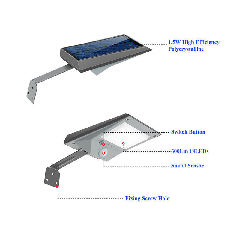 태양광 전력 공급 고 뤼멘 LED 현대 모션 센서 외관 정원 벽 조명