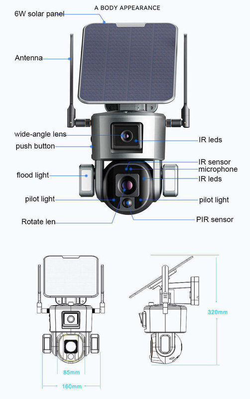 10x 줌 4.0MP 와이파이 돔 CCTV 네트워크 이프시 태양 전지 백업 감시 카메라 4g