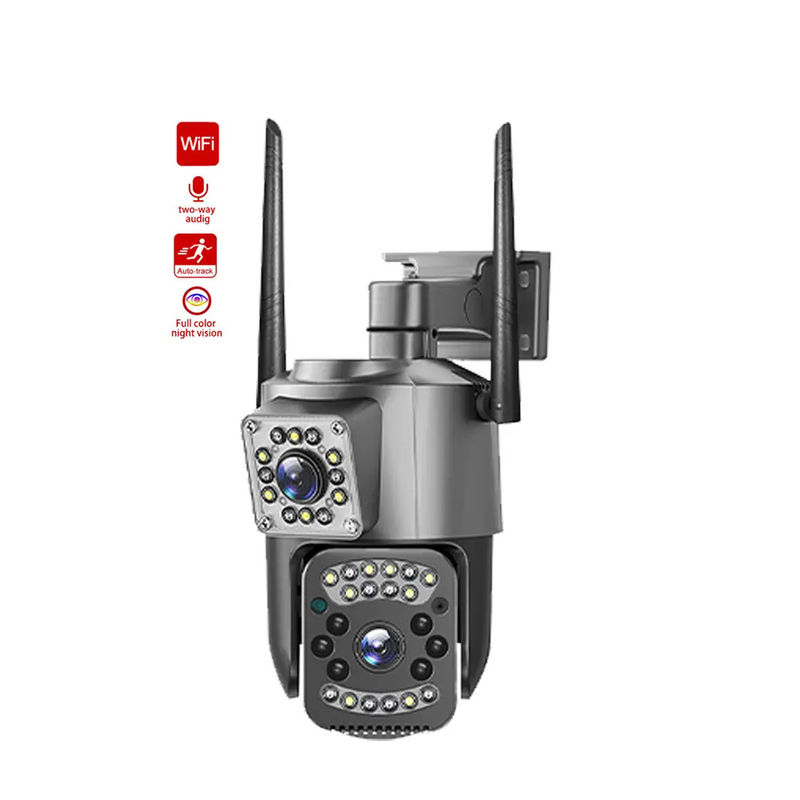 4MP 무선 IP 보안 듀얼 렌즈 4G 총알 PTZ 카메라 V380 총알 3.5인치 블랙
