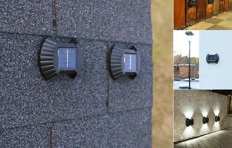 따뜻한 흰색 태양 전력 LED 벽 조명 정원 Patio 차고 차고 도로 위 아래 램프